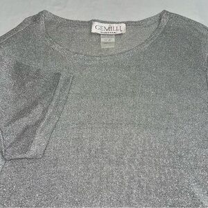 Vintage GEMILLI Silver Metallic Shimmer Knit Top Y2K Acetate Lurex Women’s Small